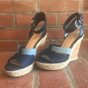 Nine West Navy Multi FunOne Cork Wedge Sandal